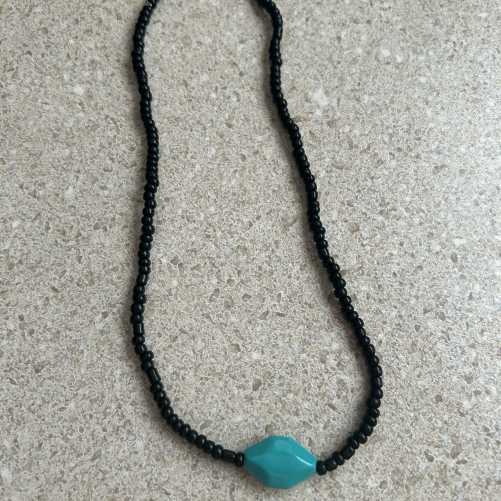 Chic Black and Teal Beaded Necklace